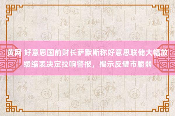 黄网 好意思国前财长萨默斯称好意思联储大幅放缓缩表决定拉响警报，揭示反璧市脆弱